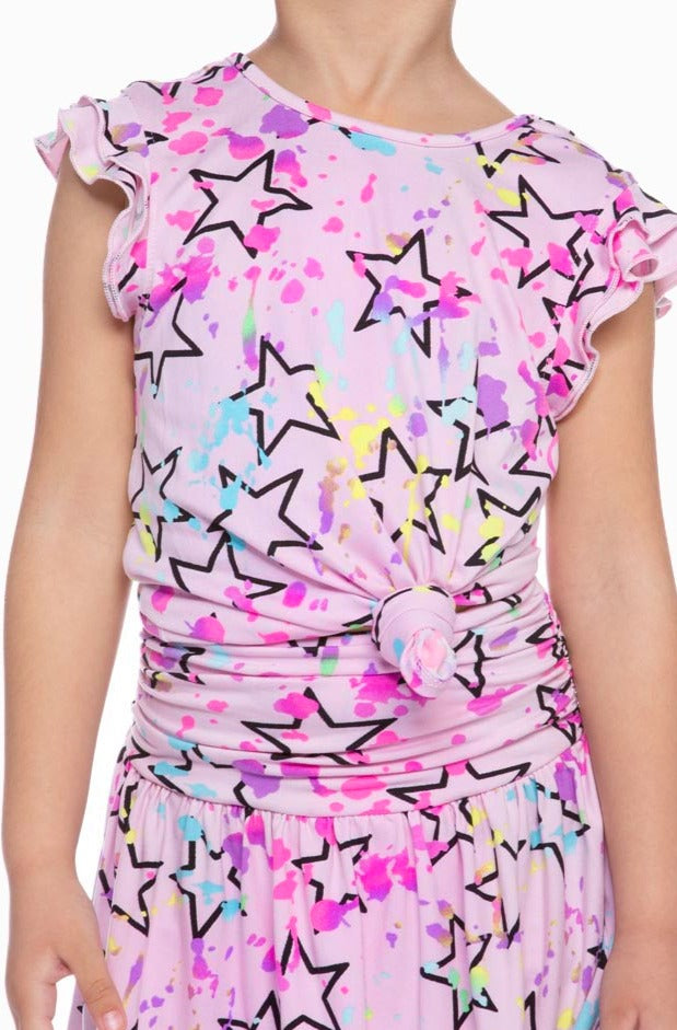 SIMPLY SOFT FLUTTER CROSS-BACK SHIRTTAIL - BLUSH STAR SPLATTER