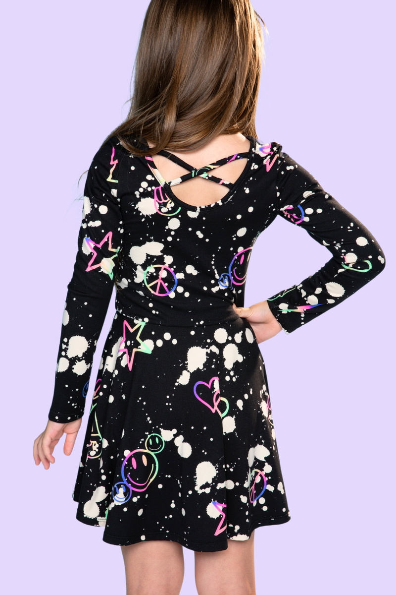 Simply Soft Long Sleeve Skater Dress - Bleached Ombre Splatter