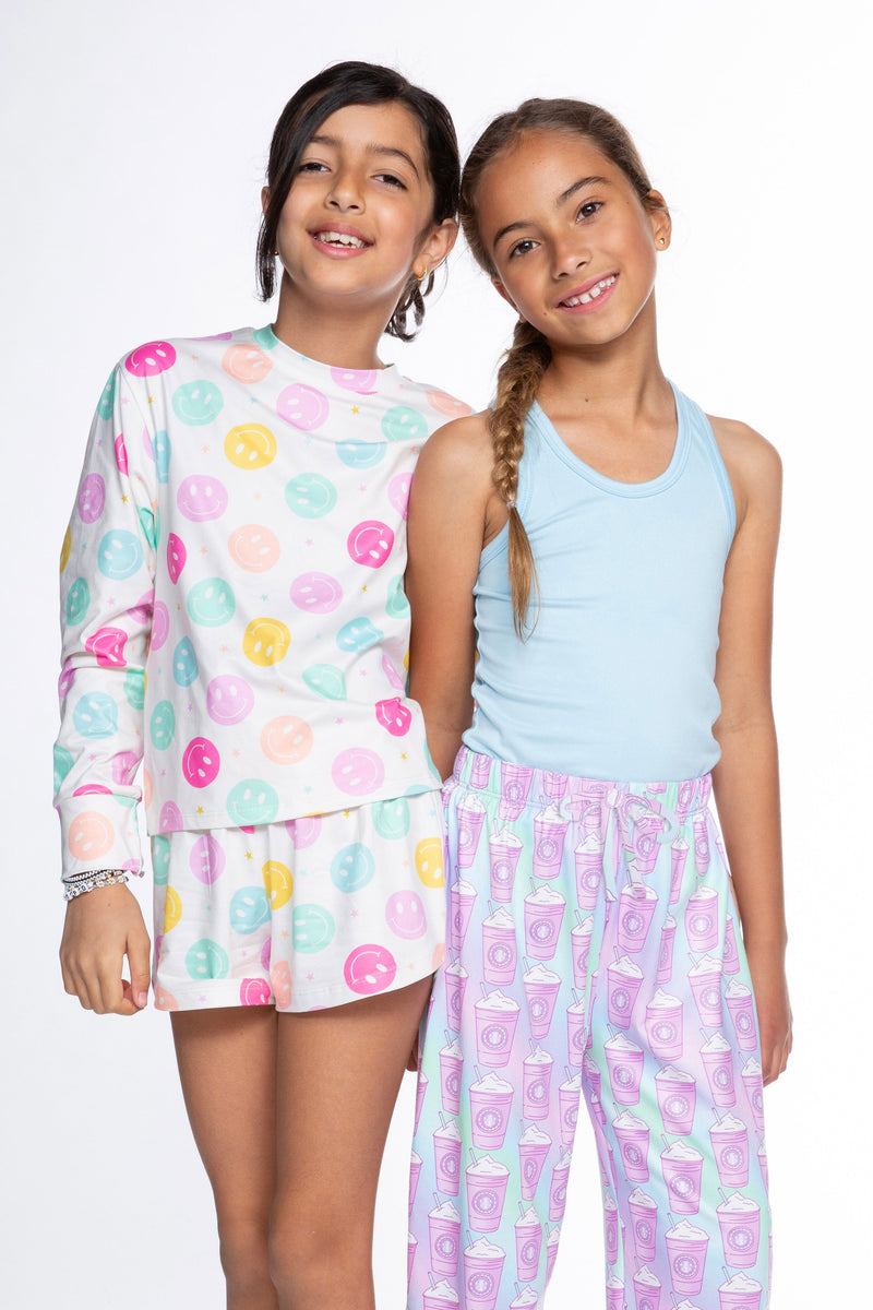 Simply Soft Long Sleeve Easy Tee & Dolphin Short - Ivory Multi Smiley Stars