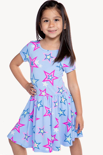 Simply Soft Short Sleeve Be Happy Dress - Chambray Fuchsia Star