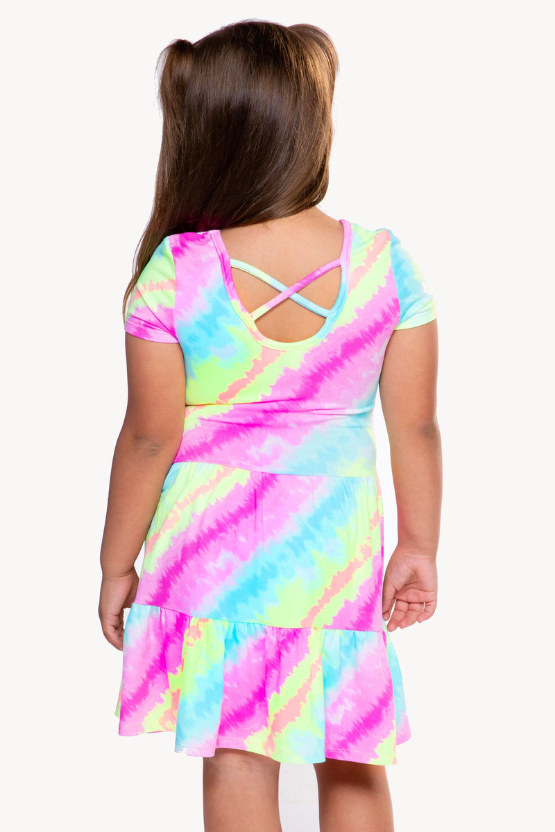 Simply Soft Short Sleeve Tiered Dress - Rainbow Sherbet Batik