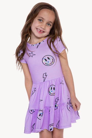 Simply Soft Short Sleeve Tiered Dress - Violet Smiley Bolts
