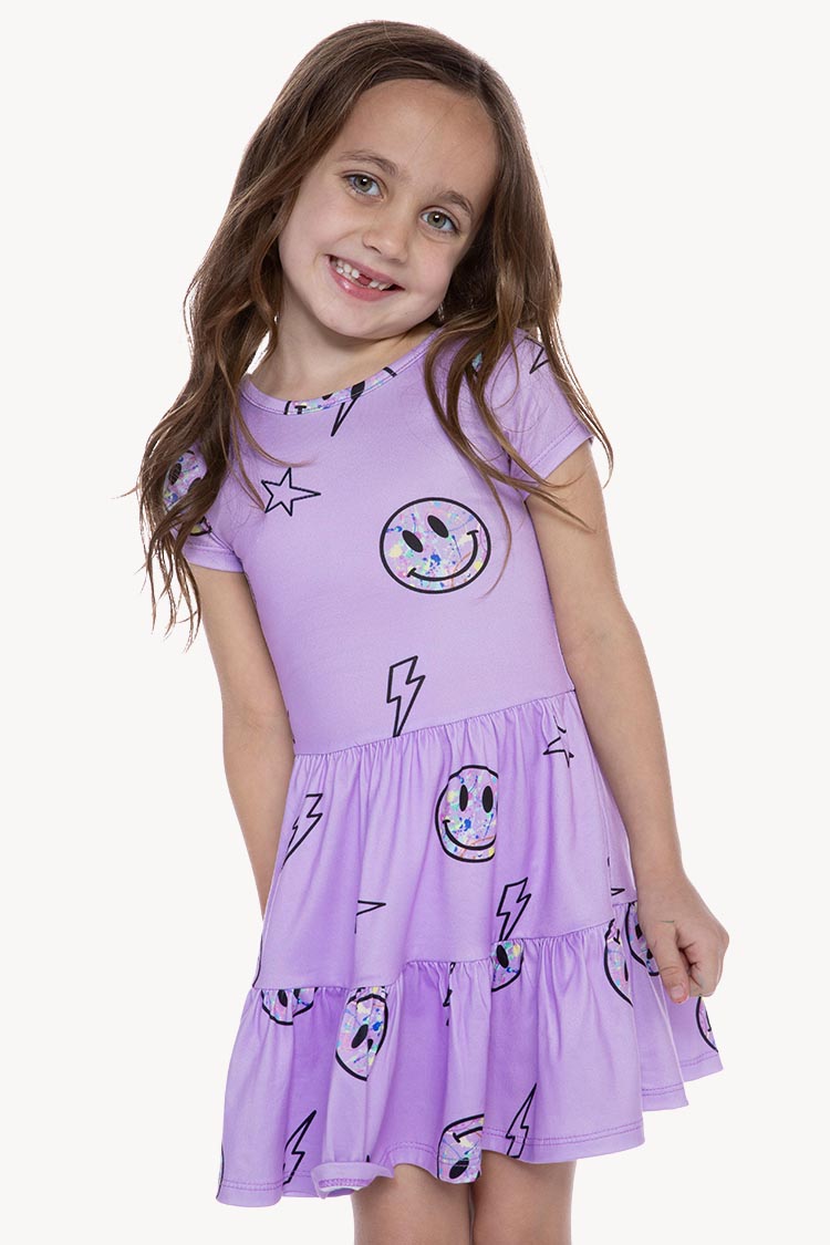 Simply Soft Short Sleeve Tiered Dress - Violet Smiley Bolts