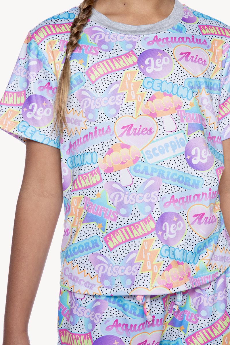 Simply Soft Short Sleeve Easy Tee & Dolphin Short - Pastel Retro Astrology