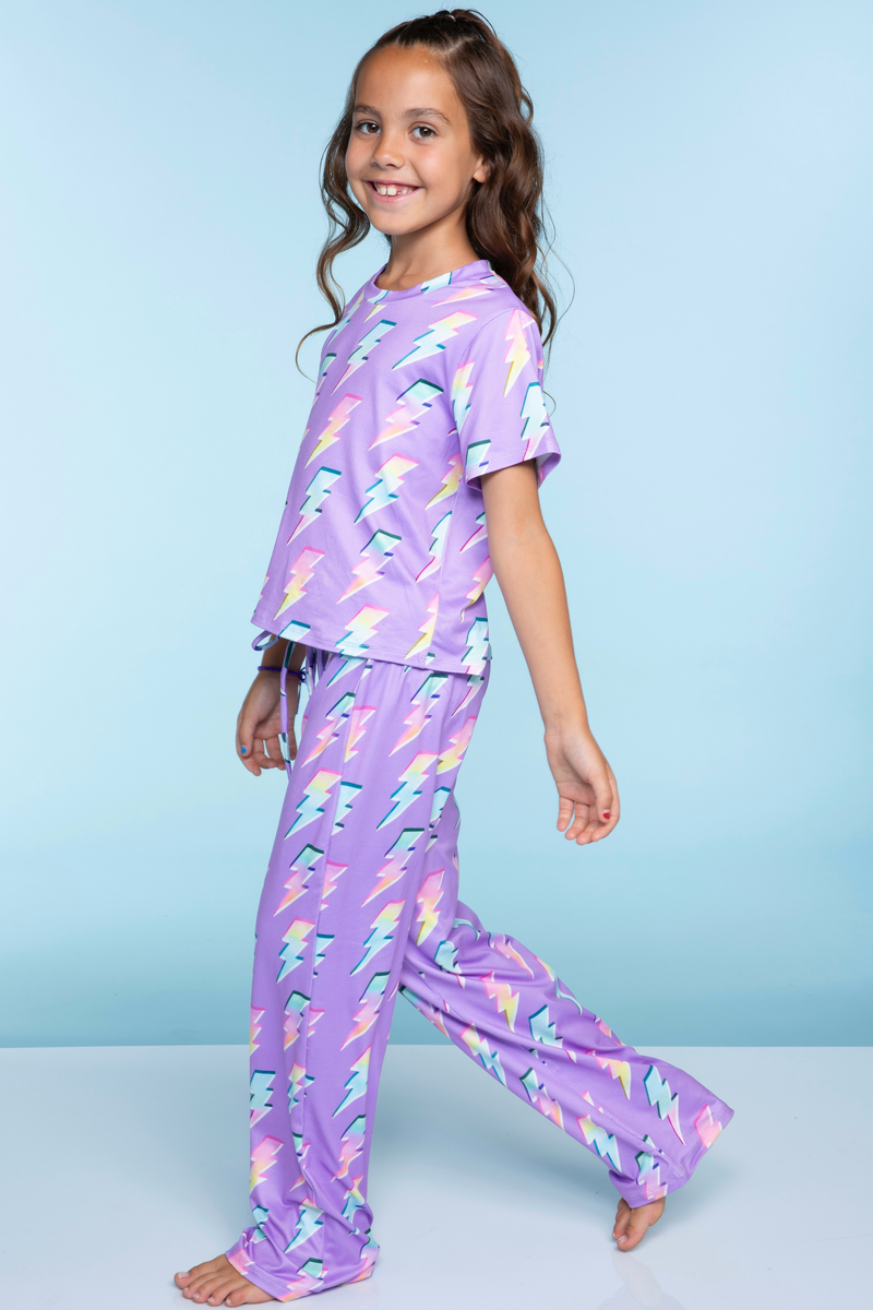 Simply Soft Short Sleeve Easy Tee & Karate Pant - Orchid Rainbow Bolts