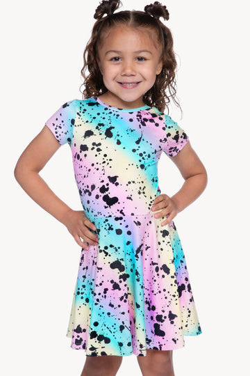 Simply Soft Short Sleeve Skater Dress - Pastel Gradient Splatter