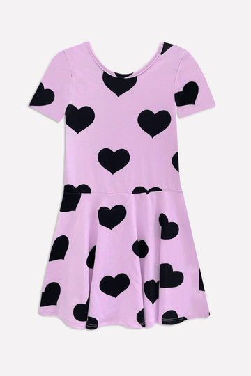 Simply Soft Short Sleeve Skater Dress - Sweet Pea Black Hearts