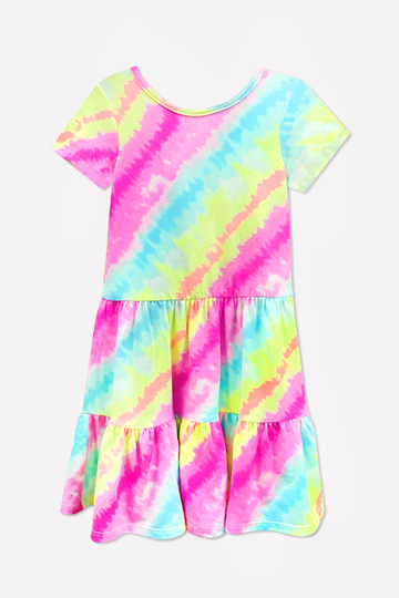 Simply Soft Short Sleeve Tiered Dress - Rainbow Sherbet Batik
