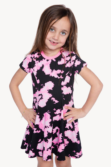 Simply Soft Short Sleeve Twirl Pocket Dress - Neon Pink Black Tie Dye