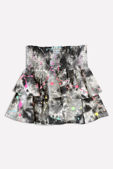 Simply Soft Smocked Ruffle Skirt - Grey Pastel Tie Dye Splatter
