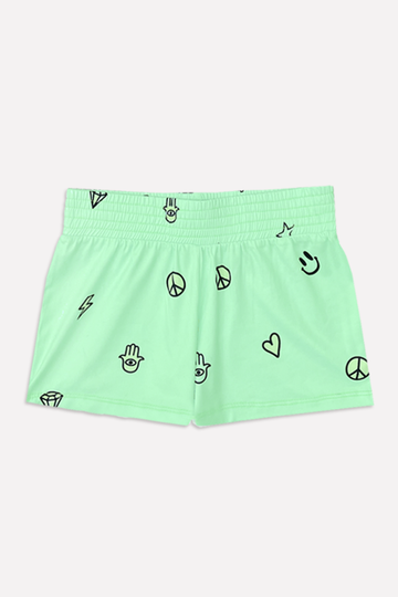 Simply Soft Smocked Short - Washed Neon Lime Emojis