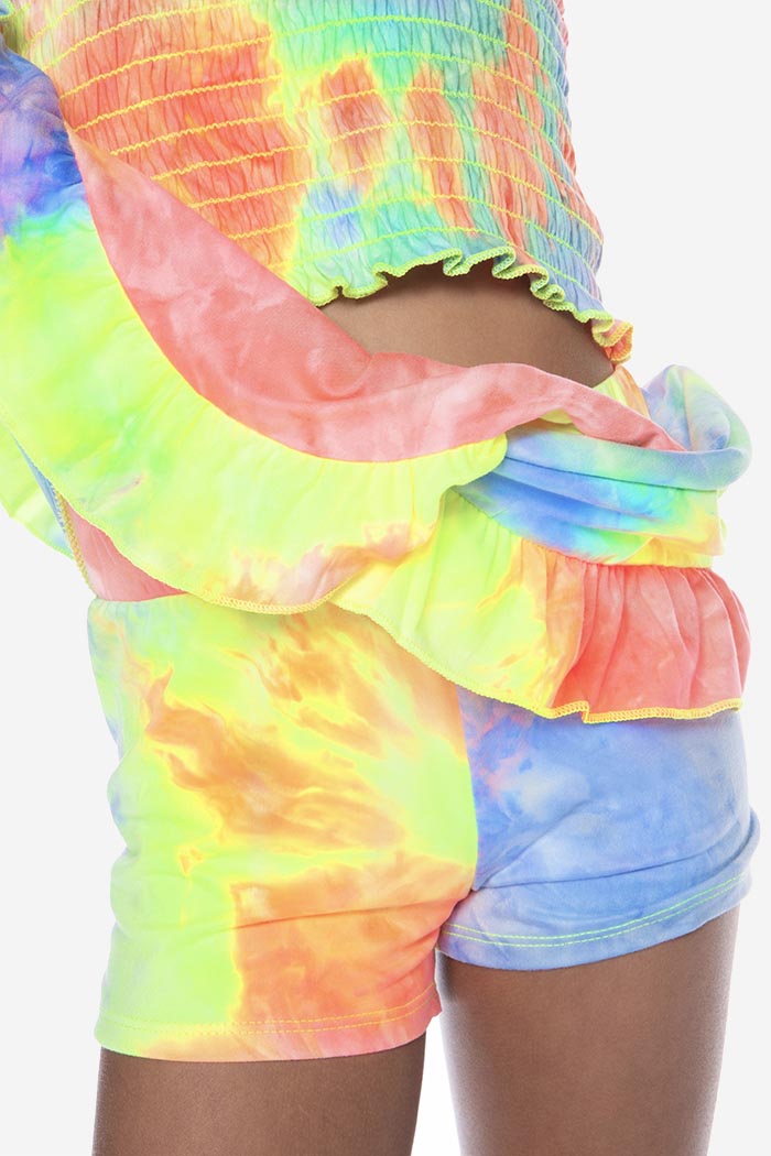 Simply Soft Asymmetrical Ruffle Skort - Neon Sherbet Tie Dye