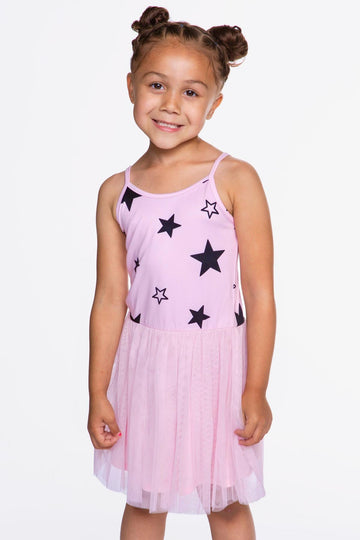 Simply Soft Strappy Be Happy Tulle Dress - Blush Black Stars
