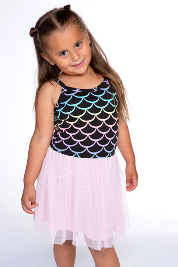 Simply Soft Strappy Be Happy Tulle Dress - Pink Black Ombre Mermaid