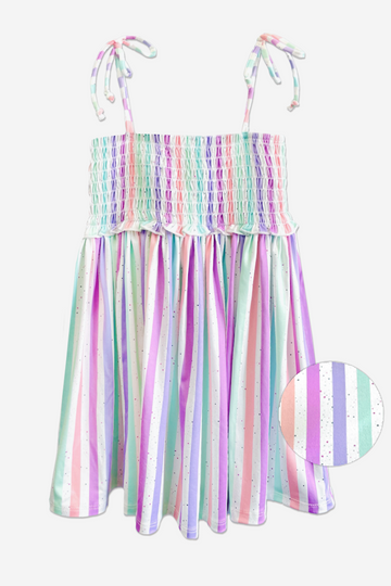Simply Soft Strappy Smocked Dress - Candy Pastel Stripes