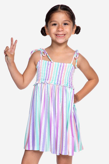 Simply Soft Strappy Smocked Dress - Candy Pastel Stripes