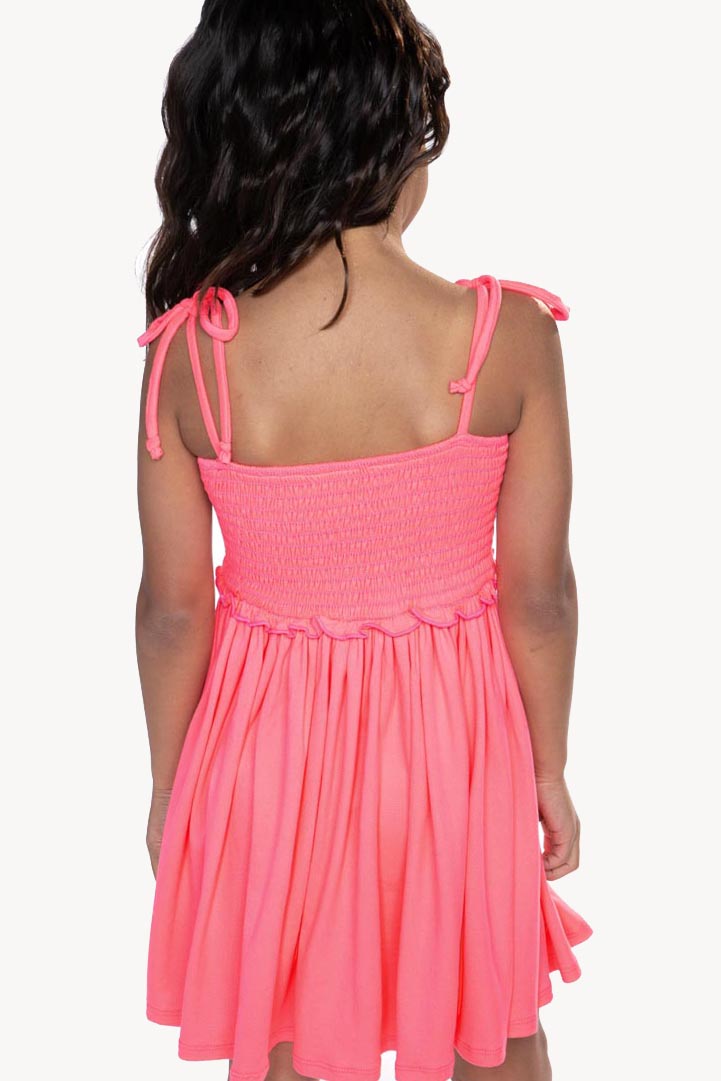 Simply Soft Strappy Smocked Dress - Neon Watermelon