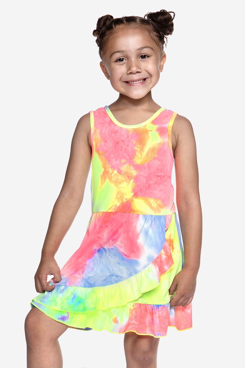 Simply Soft Tank Ruffle Flounce Dress - Neon Sherbet Tie Dye