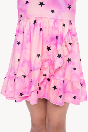 Simply Soft Tank Ruffle Flounce Dress - Pink Sherbet Black Stars
