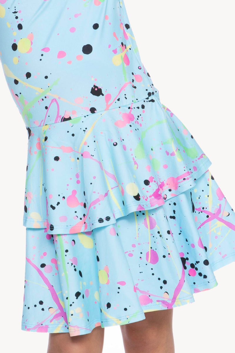 Simply Soft Tank Ruffle Skirt Dress - Ice Blue Splatter