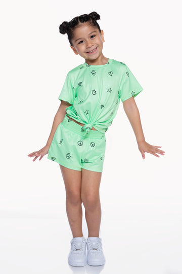 Simply Soft Smocked Short - Washed Neon Lime Emojis