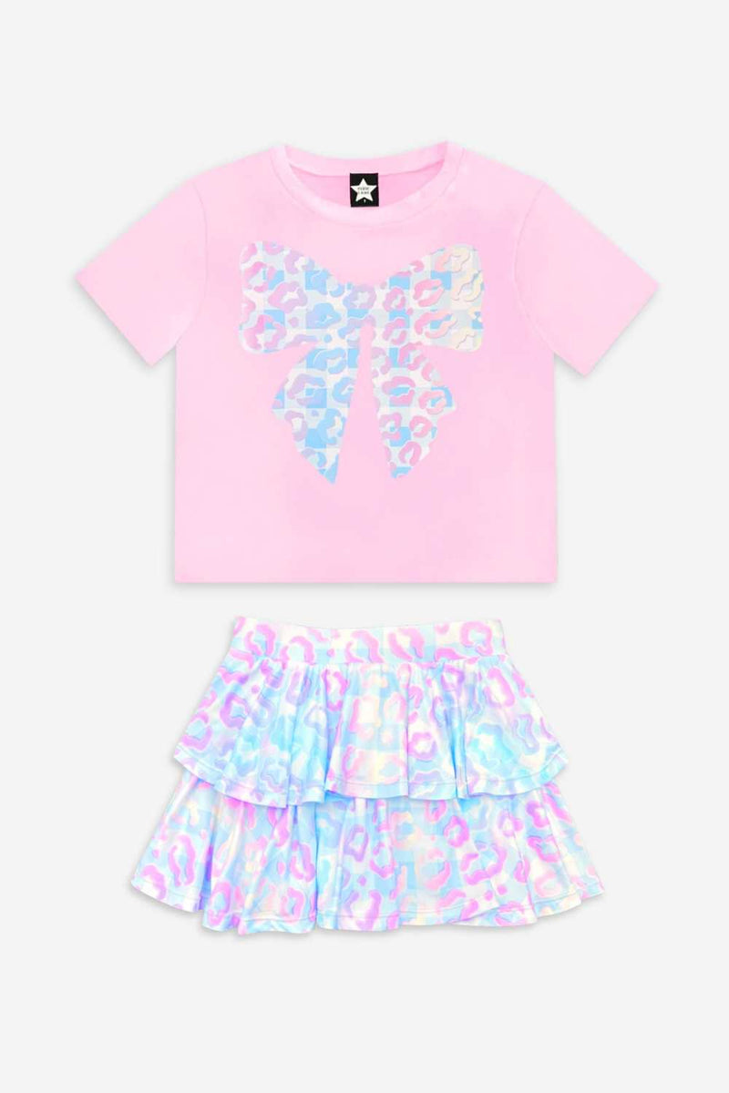 2 Pack Simply Soft Easy Tee & Ruffle Skort Blue Gingham Leopard Set - Blush Gingham Leopard Bow | Blue Gingham Leopard - NEW!