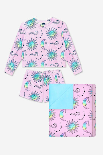 Pack Simply Soft L/S short Lounge Set & Blanket - Ice Pink Sun & Moon - NEW!