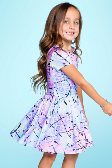 Simply Soft Short Sleeve Be Happy Dress - Lilac Leopard Splatter