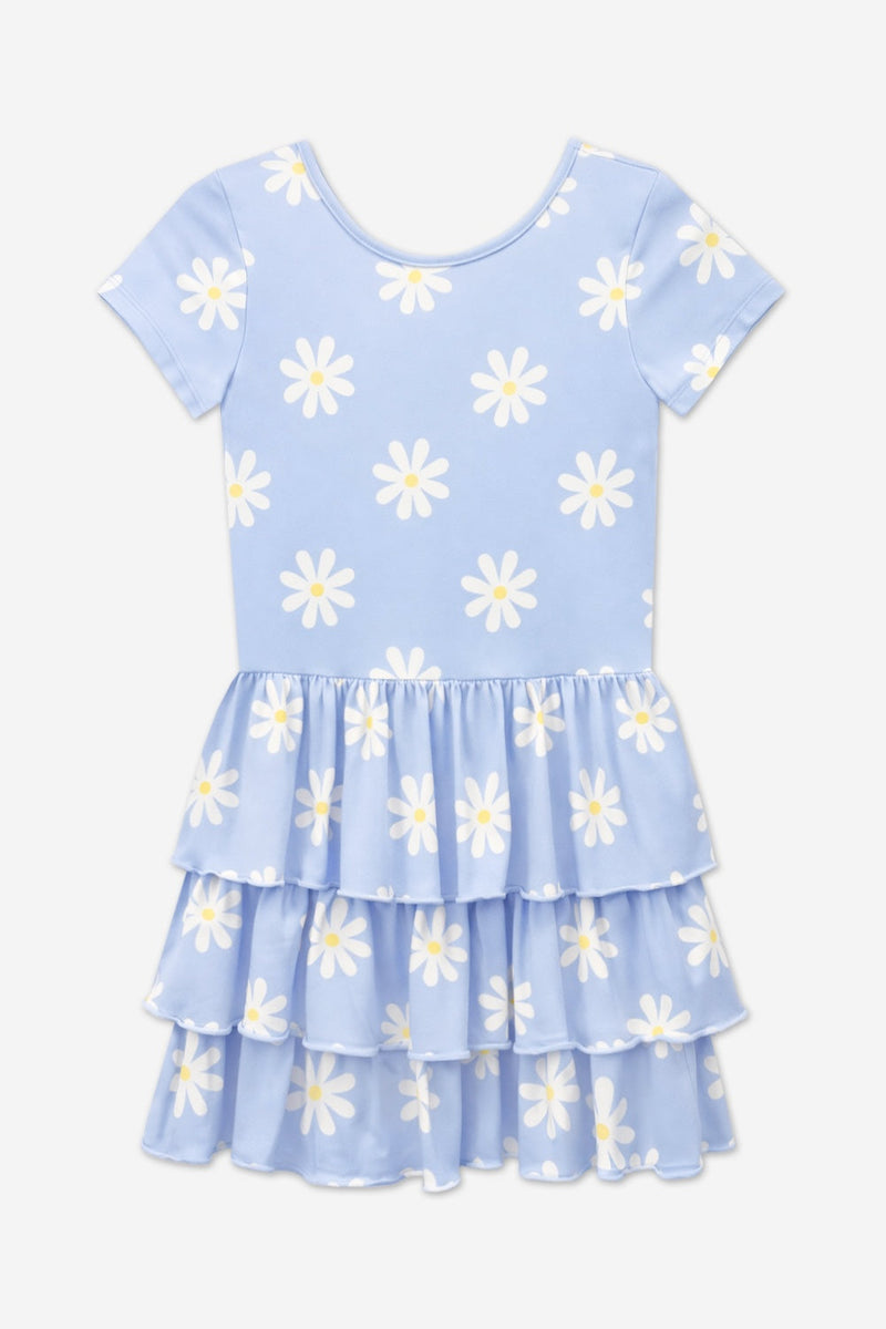 Simply Soft Short Sleeve Triple Ruffle Dress - Light Blue Daisy - NEW!