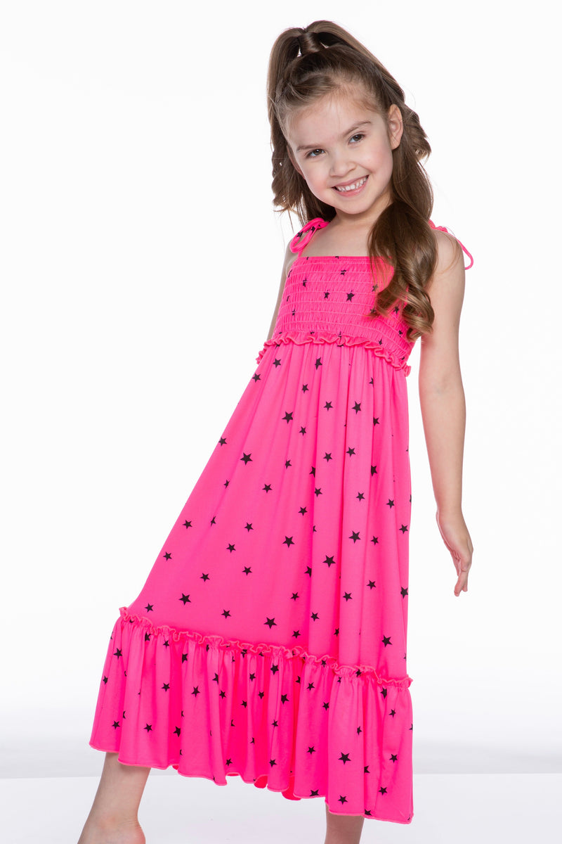 Simply Soft Smocked Tiered Maxi Dress - Neon Fruit Punch Stars