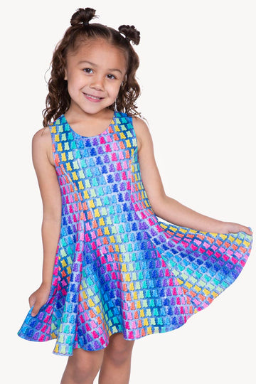 Sleeveless Twirl Dress - Denim Rainbow Gummy Bears