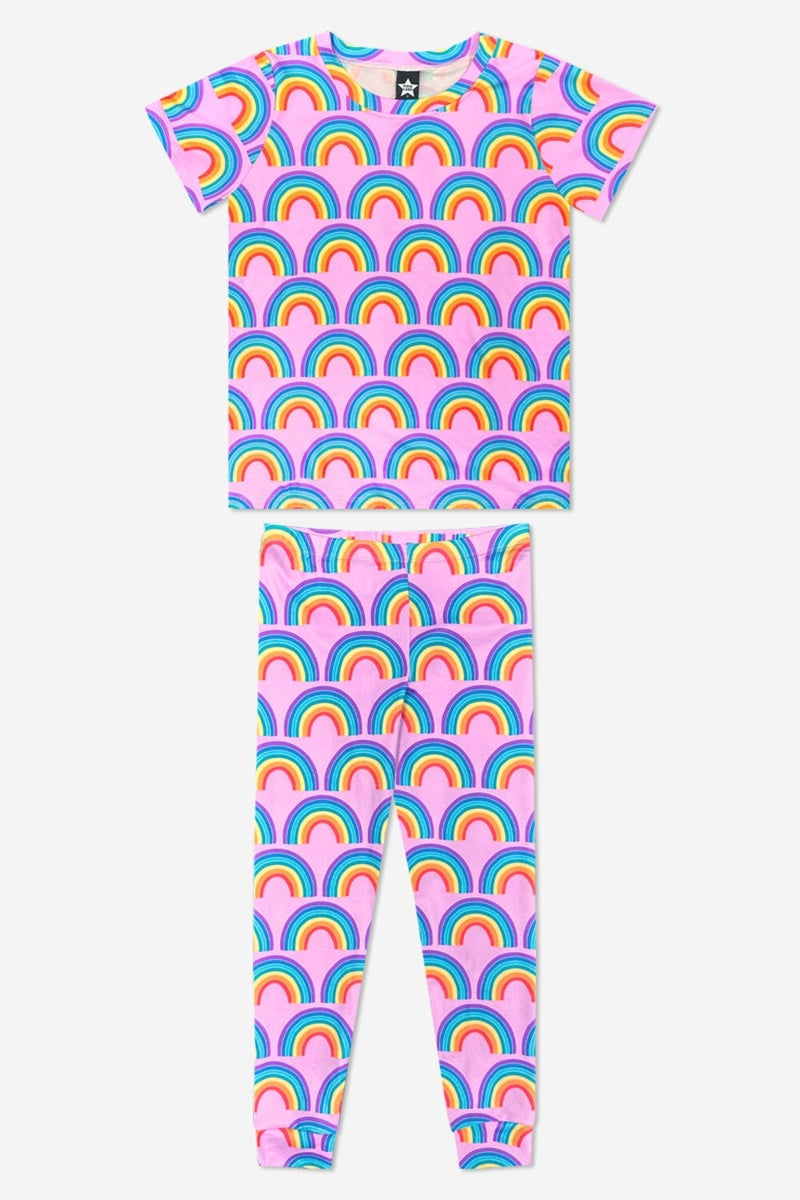 Simply Soft Short Sleeve Tee & Slim Lounge Bottom - Pink Rainbows