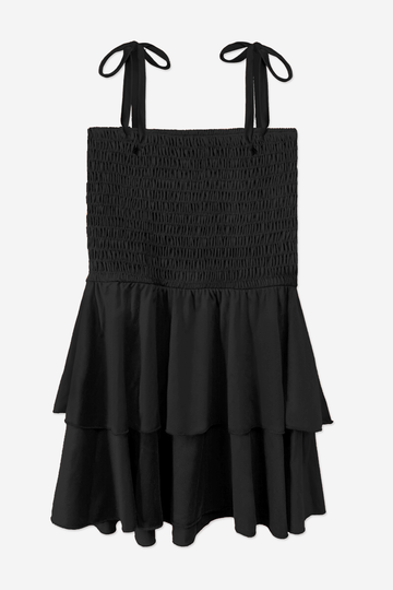 Simply Soft Smocked Ruffle Skirt Dress - Black