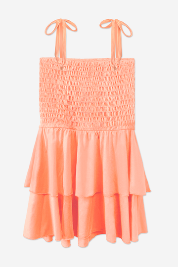 Simply Soft Smocked Ruffle Skirt Dress - Neon Melon