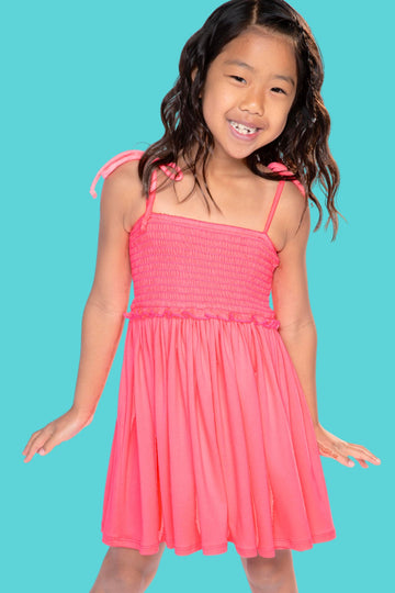 Simply Soft Strappy Smocked Dress - Neon Watermelon