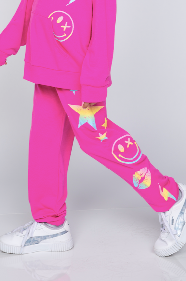 French Terry Cozy Sweatpant - Bright Fuchsia Mixed Elements