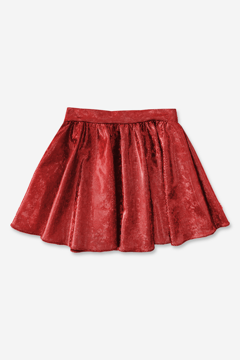 Shirred Skater Skirt - Red Black Glitter