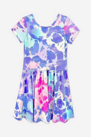 Simply Soft Short Sleeve Be Happy Dress - Spring Watercolor Tie Dye