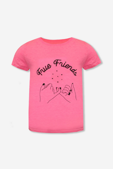Short Sleeve Burnout Graphic Tee - Neon Pink “True Friends”