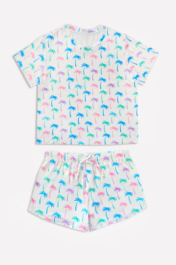 Simply Soft Short Sleeve Easy Tee & Dolphin Short - Pastel Palms