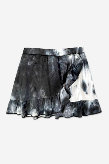 Simply Soft Asymmetrical Ruffle Skort - Black White Tie Dye - Black White Tie Dye