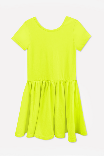 Simply Soft Short Sleeve Be Happy Dress - Neon Lemon Lime