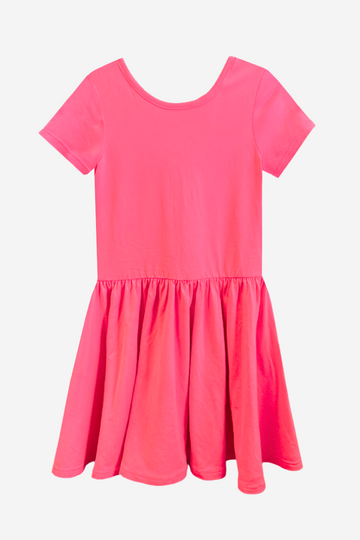 Simply Soft Short Sleeve Be Happy Dress - Neon Pink PRE-ORDER SHIPPING STARTS 5/07