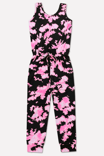 Simply Soft Long Jumpsuit - Neon Pink Black Tie Dye