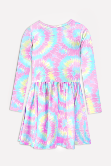 Simply Soft Long Sleeve Be Happy Dress - Cotton Candy Tie Dye