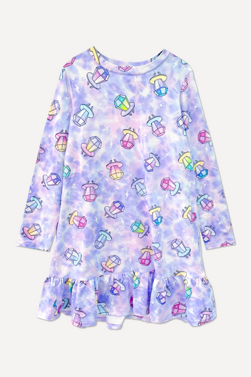 Simply Soft Long Sleeve Ruffle Nightgown - Tie Dye Ring Pops