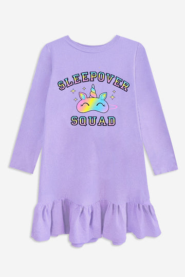Simply Soft Long Sleeve Ruffle Nightgown - Lilac Sleepover Squad