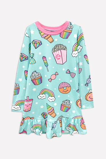 Simply Soft Long Sleeve Ruffle Nightgown - Mint Star Desserts