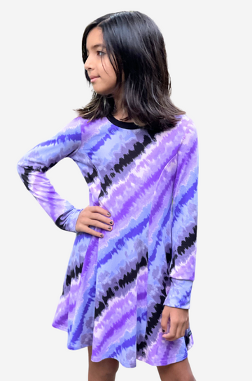Simply Soft Long Sleeve Twirl Dress - Purple Watercolor Tie Dye
