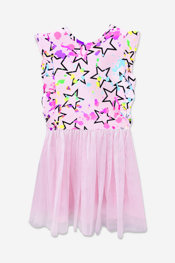 Simply Soft Ruffle Be Happy Tulle Dress - Blush Splatter Star